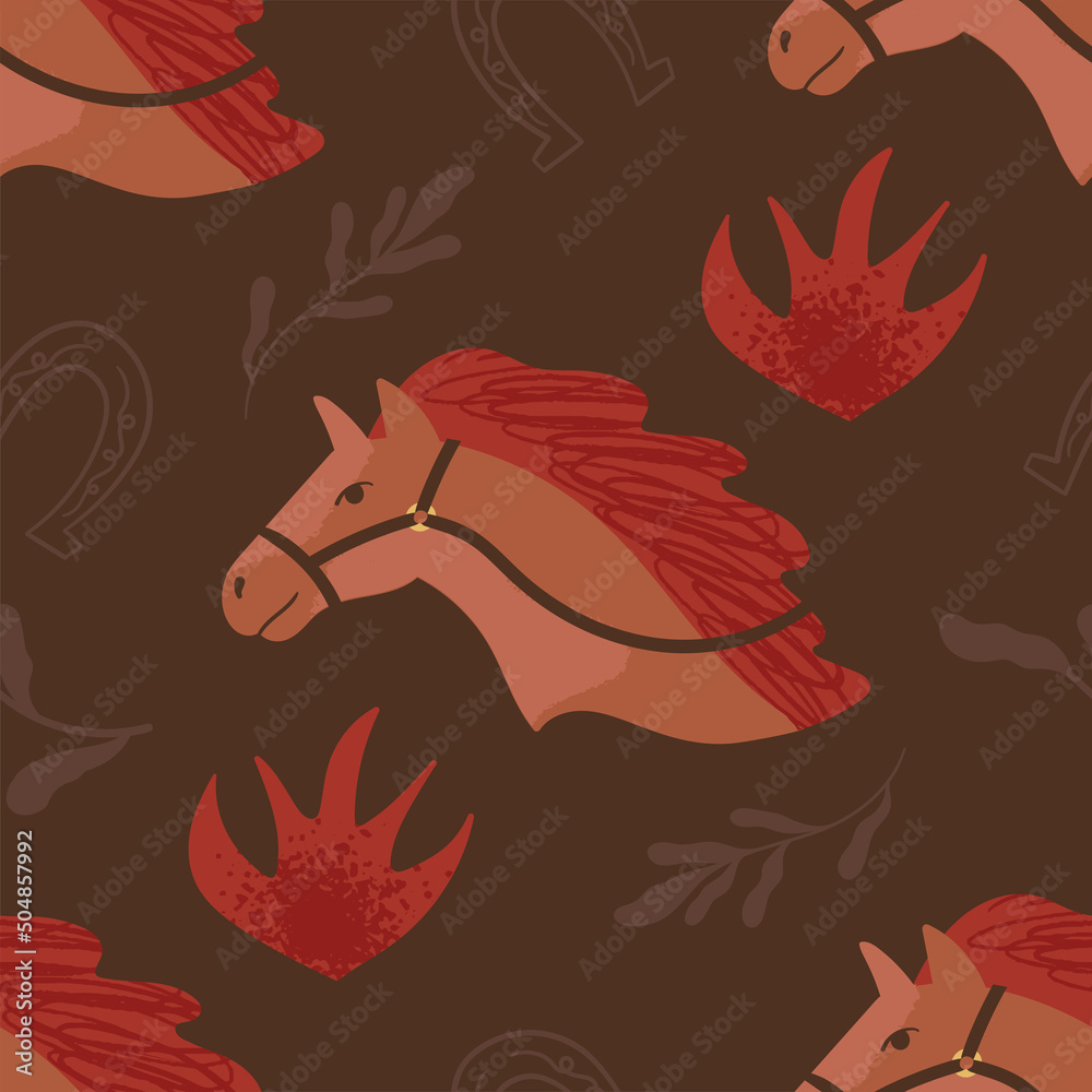 Seamless vector pattern with hand drawn horse