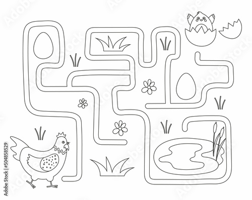 Labyrinth coloring book with chicken