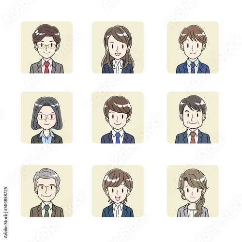 ビジネスパーソンのアイコンイラストセット【四角】