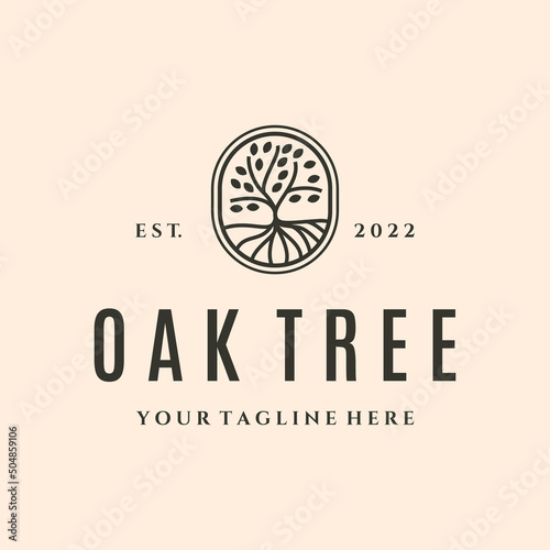 oak tree natural line art logo vector symbol illustration design
