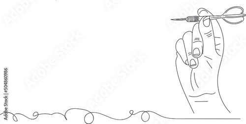 Arrow logo, Arrow vector illustration, outline sketch drawing of hand holding darts game arrow, line art sketch of darts arrow
