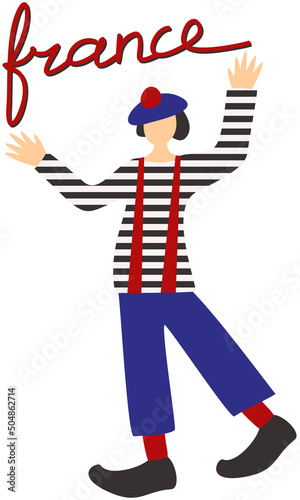 Vector illustration of french mime isolated on white background.