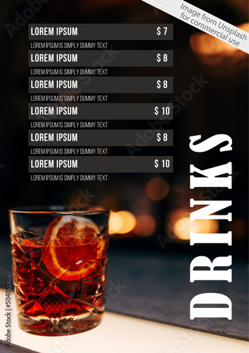 Alcohol drinks menu design.