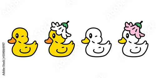 duck vector icon daisy flower rubber duck logo shower bathroom bird chicken character cartoon symbol doodle isolated illustration design