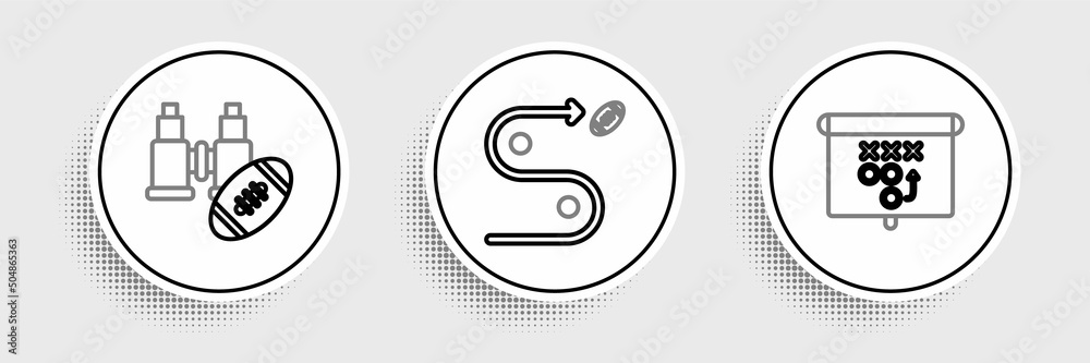 Set line Planning strategy concept, Binoculars and american football ball and icon. Vector Set line Planning strategy concept, Binoculars and american football ball and icon. Vector