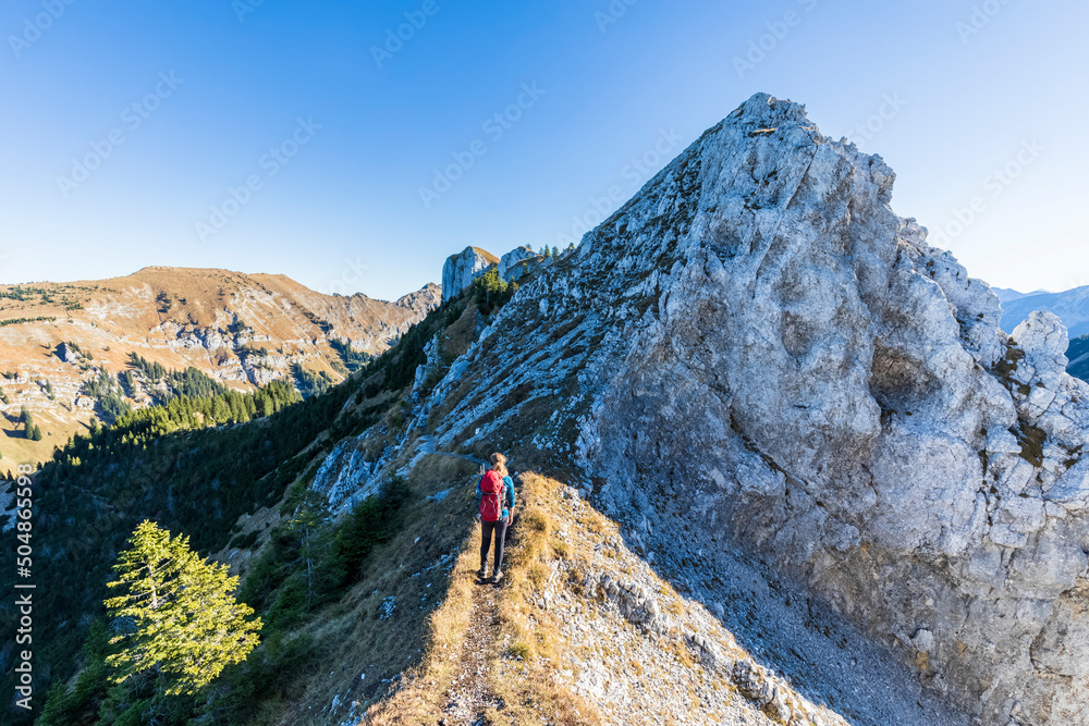Germany, Bavaria, Female hiker on way to Hasentalkopf mountain Germany, Bavaria, Female hiker on way to Hasentalkopf mountain
