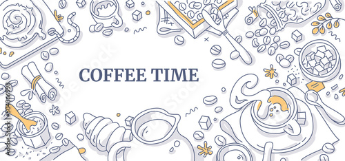 Coffee Time Flat Lay. Ingredients to make coffee