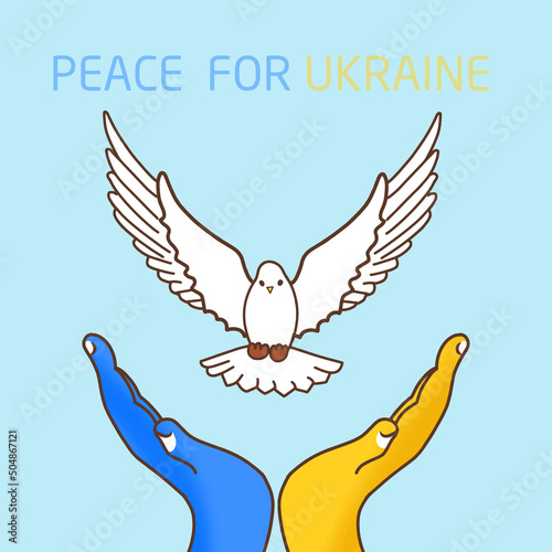 Hand of Ukraine people open and release winged bird fly out, peace symbol and no war concept