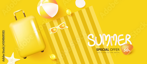 Colorful Summer travel banner background with beach vibes decorate 