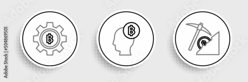 Set line Cryptocurrency cloud mining, coin Bitcoin and think icon. Vector