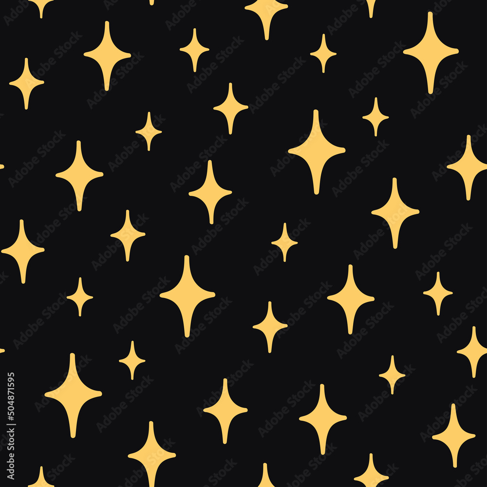 Vector seamless pattern with hand-drawn stars on black background. Night sky art texture. Modern illustration print. Simple doodle for any surface design. Vector seamless pattern with hand-drawn stars on black background. Night sky art texture. Modern illustration print. Simple doodle for any surface design.