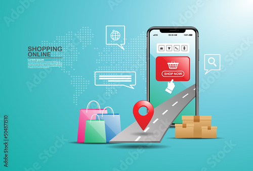 Online shopping design mobile app concept vector