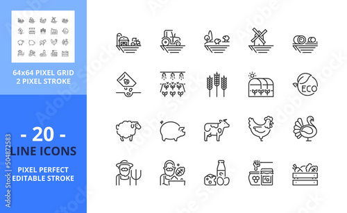 Line icons about farm. Pixel perfect 64x64 and editable stroke
