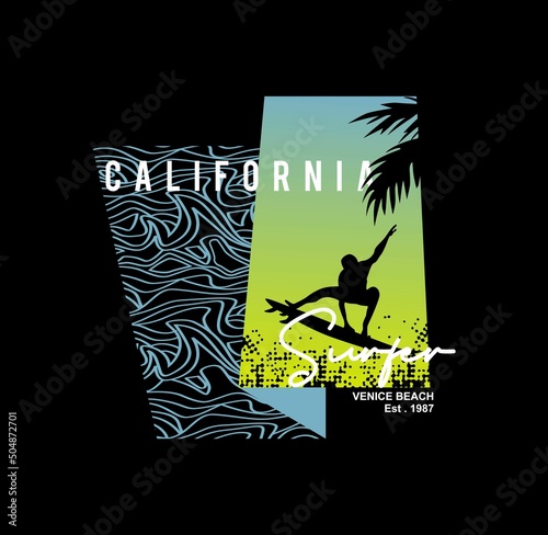 Photography Vector illustration on the theme of surf and surfing in Hawaii, Sunset Beach, North Shore Oahu