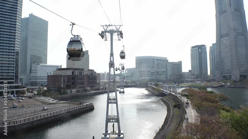 YOKOHAMA, JAPAN Aerial view of cityscape of “Minatomirai“ area in