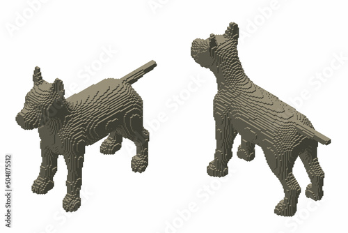 Dog made from cubes. Voxel art. Futuristic concept. 3d Vector illustration. Isometric projection.