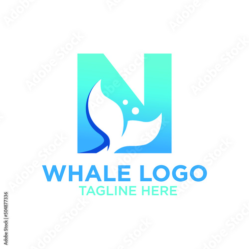Letter N Whale Logo Design Template Inspiration, Vector Illustration.
