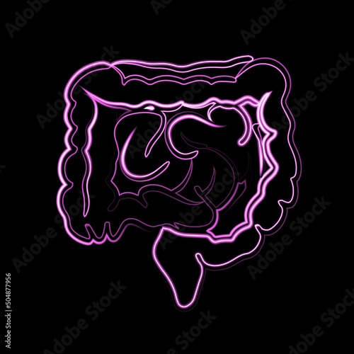 Vector illustration of human intestine with neon effect.