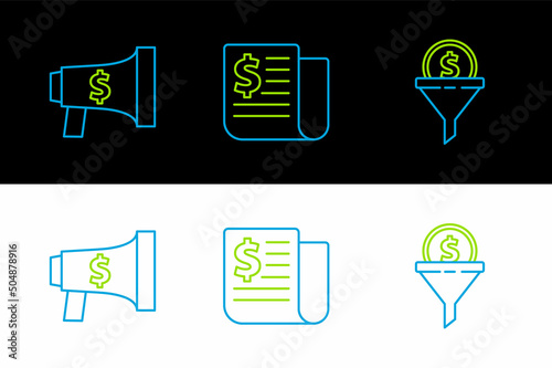 Set line Lead management, Megaphone and dollar and Financial news icon. Vector