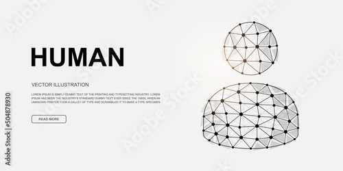 User avatar 3d low poly symbol for landing page template. Teamwork design illustration. Polygonal Profile illustration for homepage design, adv page.