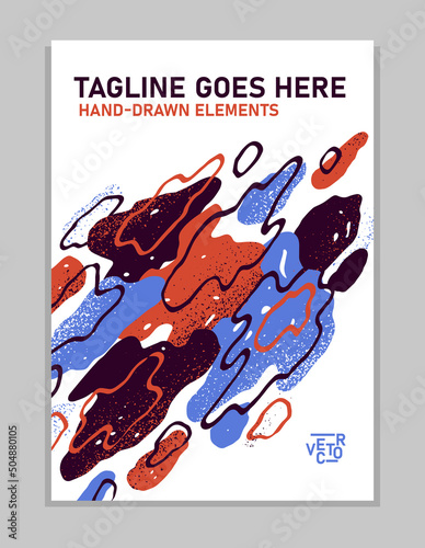 Artistic brochure vector abstract design with hand drawn elements, stylish colorful art abstraction cover for book magazine or flyer, leaflet or advertising poster template.