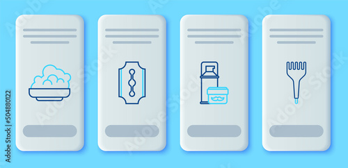 Set line Blade razor, Shaving gel foam, and Hairbrush icon. Vector