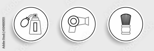 Set line Shaving brush, Aftershave bottle with atomizer and Hair dryer icon. Vector