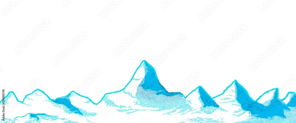 レトロな雪山の線画イラスト