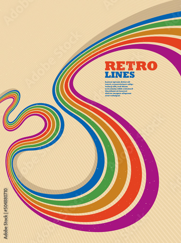 Retro lines vector abstract background, 3D dimensional perspective vintage graphic design art poster, wallpaper in a style of seventieth.