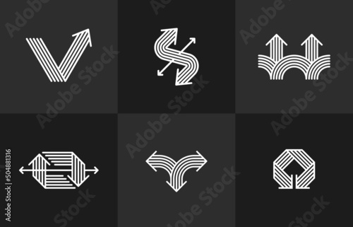 Arrow vector original logos set isolated, pictogram symbol of double arrows dynamic signs collection, linear icons concept.