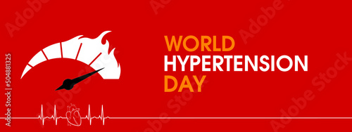 World Hypertension Day Banner design with High meter, Heart Puls, and, text on a red background, 17th May. Hypertension concept. vector illustration.
