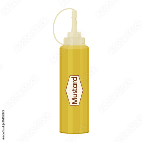 Cartoon plastic jar with mustard. Bottle with cheese sauce. Plastic pack. Vector jar isolated on a white background for app, games, banner, menu fast food restaurants.
