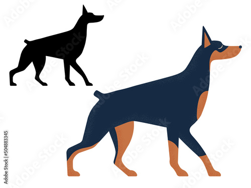 Doberman Pinscher Dog in Cartoon and Outline