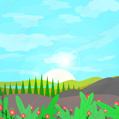 Landscape sunlight meadow summer scenery abstract background wallpaper vector illustratiion