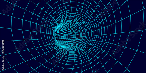 Fototapeta Naklejka Na Ścianę i Meble -  Wireframe abstract tunnel. 3D tunnel grid. Futuristic 3d portal. Network cyber technology. Vector illustration.