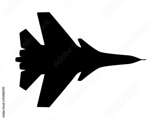 Black silhouette of a fighter plane in isolate on a white background.Vector illustration.