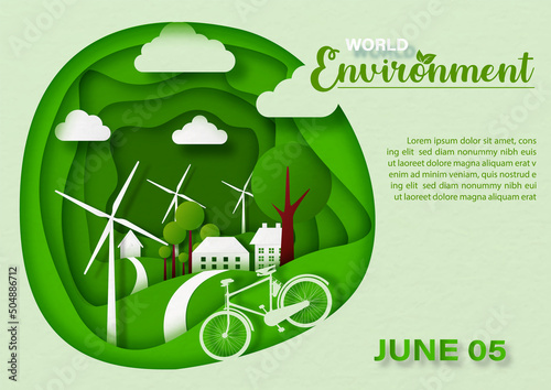 Poster concept of world environment day with slogan and the day, name of event in paper cut style and vector design.