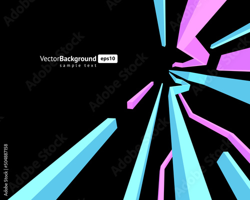 Pink and Blue isometric lines dynamic flow geometric poster background template with place for text vector illustration. Colorful angled stripes abstract creative optical effect futuristic wave design