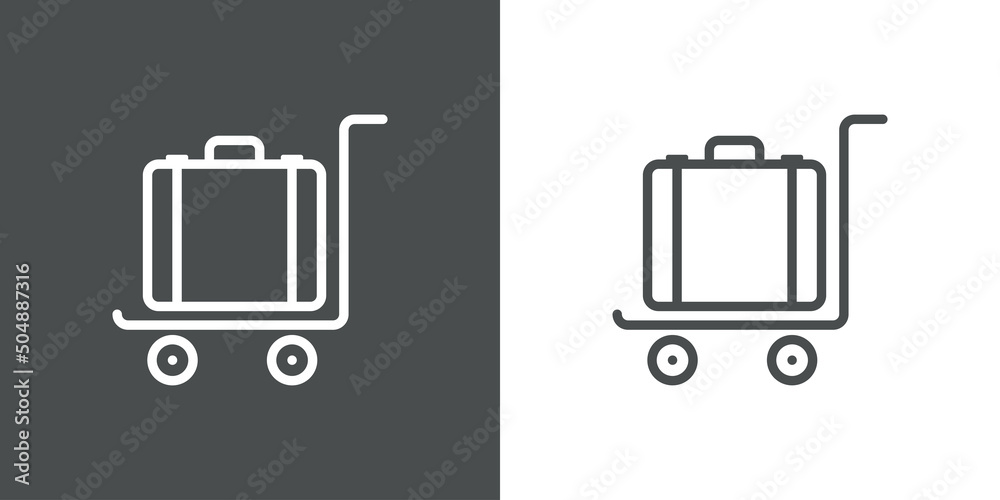 Logo luggage cart. Icono con silueta de maleta en carrito para equipaje en  aeródromo con líneas en fondo gris y fondo blanco Stock Vector | Adobe Stock