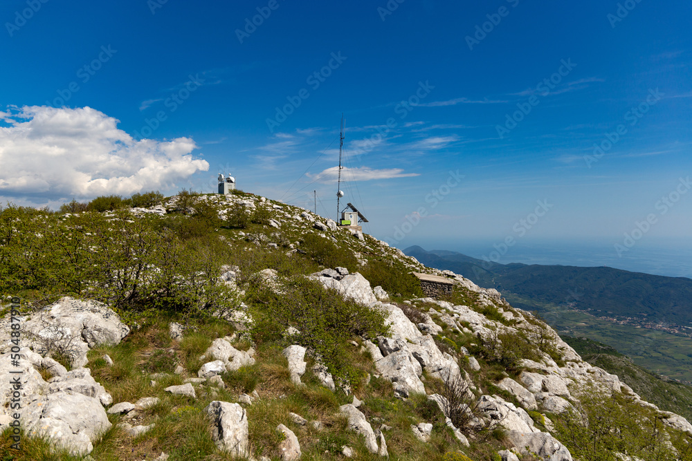 Fototapeta premium Antenna at the top of the mountain