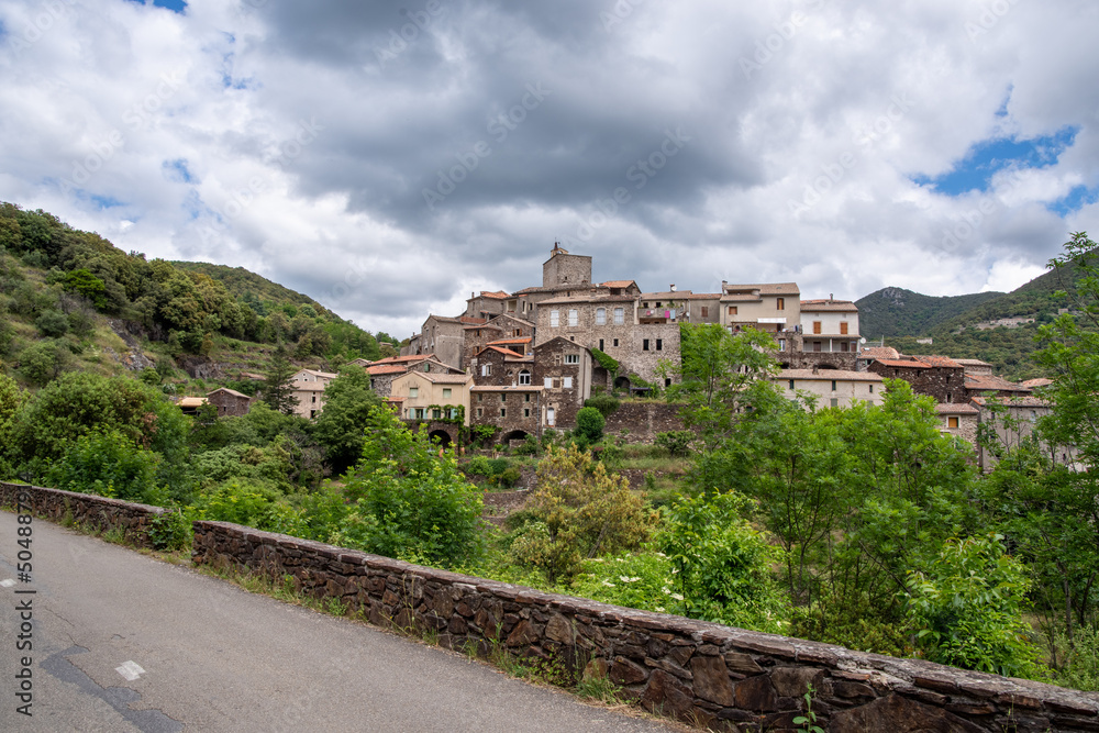 View of the southern French town of Saint Martial in the Cevennes, France