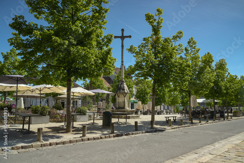 street view of a square in the medieval city of Provins photo
