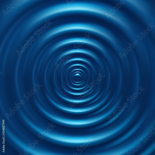 Realistic blue water round wave ripple surface top view caustic drop sound wavy splash effects concentric circles in puddle background template vector illustration. Liquid reflection dynamic raindrop
