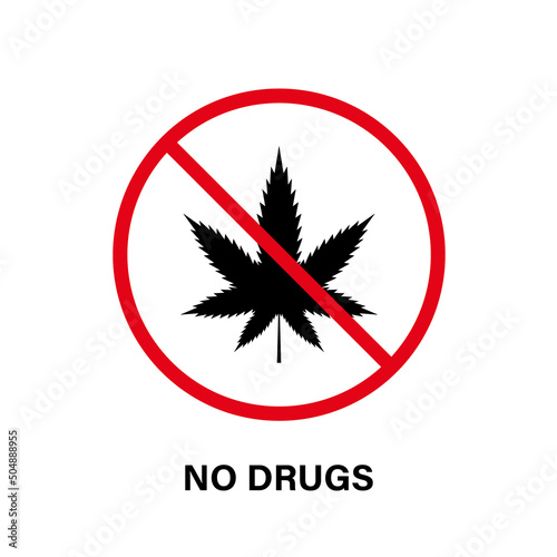 Weed Hemp THC Stop Symbol. Marijuana Leaf Black Forbidden Icon. Cannabis CBD Sativa Silhouette Ban Pictogram. Non Marijuana Plant Sign. Prohibited Illegal Cannabis. Isolated Vector Illustration
