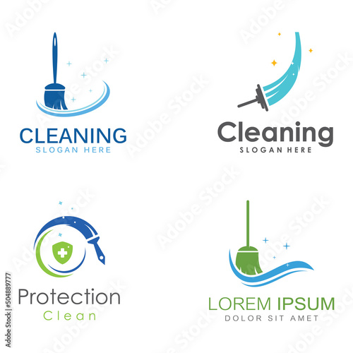 Cleaning logo, cleaning protection logo and house cleaning logo.With a template illustration vector design concept.