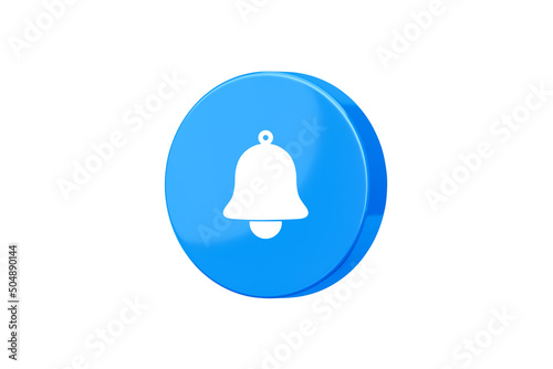 Blue notification message 3d icon isolated on white background of minimal bell sign alert alarm sms notice or social reminder chat symbol button and receive attention unread mailbox contact bubble. photo