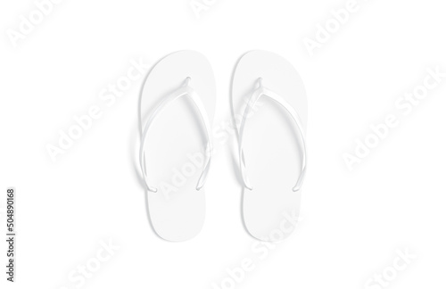 Blank white beach slippers mock up, top view
