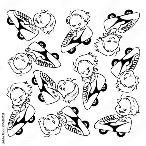 Boy riding  sneaker shaped car pattern - vector