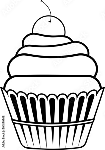 Simple cupcake outline. Cake line art. Dessert silhouette vector. Minimalist creative food icon.