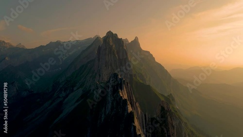 Schaeffler mountain ridge swiss Alpstein, Appenzell Switzerland, a steep ridge of the majestic Schaeffler peak, Switzerland.  photo